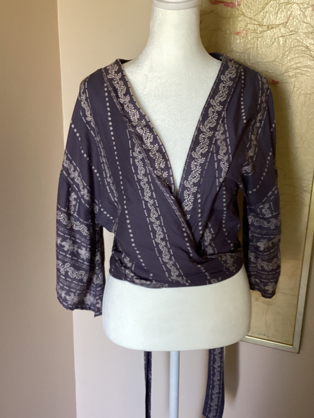 Japna Plum Wrap Blouse with Beige Print